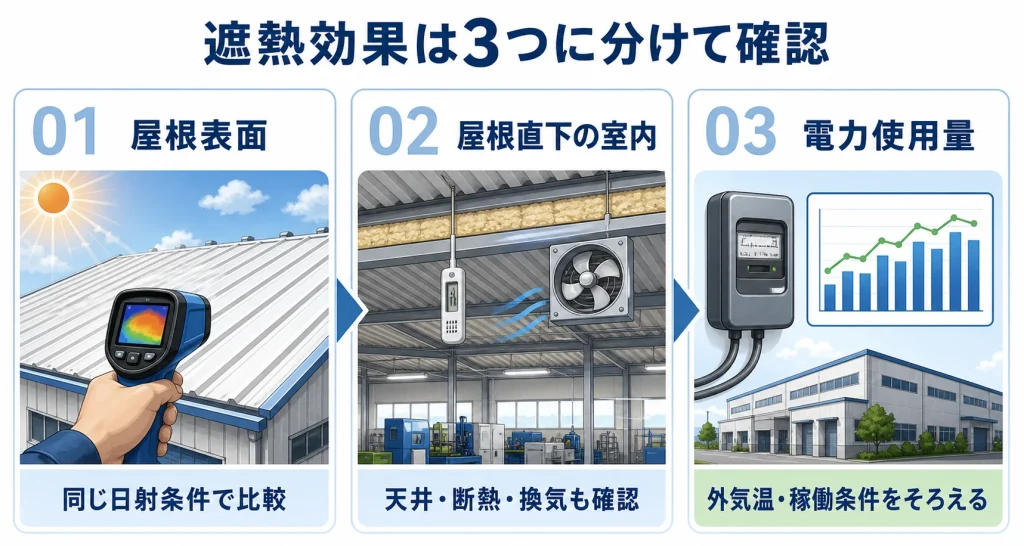 遮熱塗装の効果を屋根表面・室内・電力で確認する方法