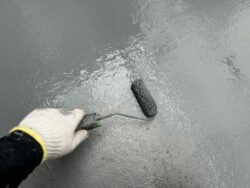 柏市ポラス注文住宅のベランダ防水作業中3